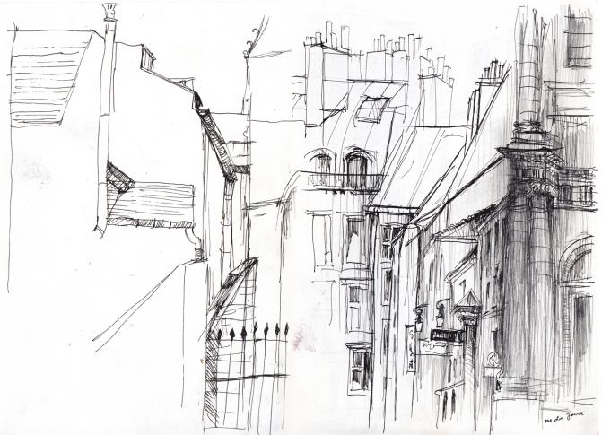 Uliczka w dzielnicy łacińskiej Paryża, rys Dorota Pietrzyk