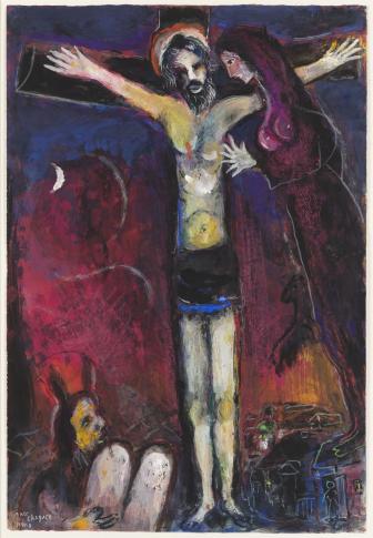Marc Chagall (1887–1985) Ukrzyżowanie (Crucifixion) 1954–1959 gwasz, pastel, papier kremowy Muzeum Narodowe w Warszawie fot. Igor Oleś / Muzeum Narodowe w Warszawie