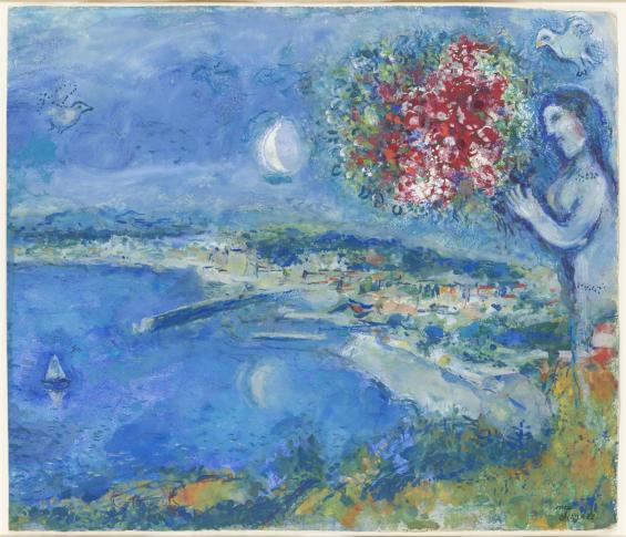 Marc Chagall (1887–1985) Zatoka Aniołów (Baie des Anges) 1971–1978 gwasz, pastel, papier kremowy Muzeum Narodowe w Warszawie fot. Igor Oleś / Muzeum Narodowe w Warszawie