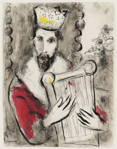 Marc Chagall (1887–1985) Król Dawid z lirą (Roi David à la harpe) 1967 tusz, gwasz, ołówek, papier kremowy Muzeum Narodowe w Warszawie fot. Igor Oleś / Muzeum Narodowe w Warszawie
