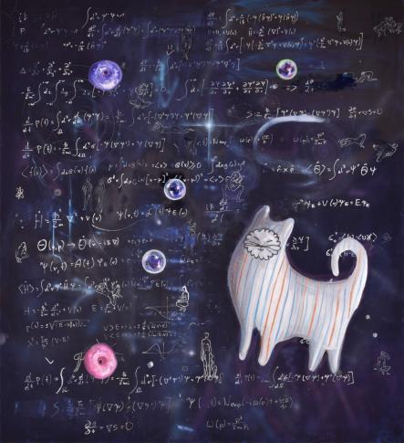 Kot Schrodingera, 150x156 cm, olej i akryl na płótnie, 2015