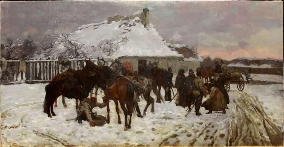 "Scena z powstania" 1863 roku 1885 olej, płótno; Kolekcja Henryka Bury "Scena z powstania" 1863 roku 1885 olej, płótno; Kolekcja Henryka Bury