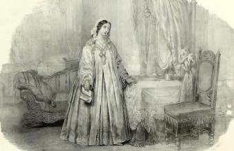 Fanny Salvini-Donatelli jako Violetta Valery w III akcie prapremierowego wykonania Traviaty